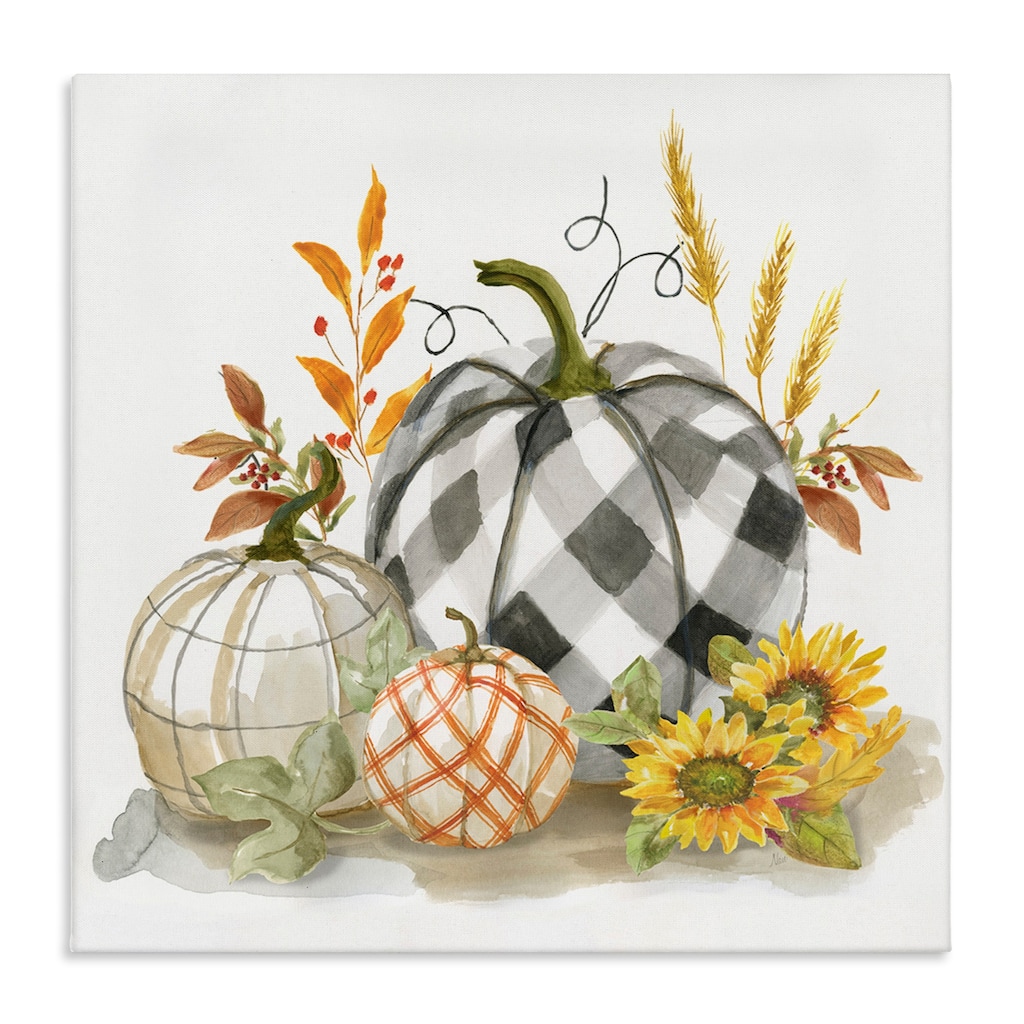 Stupell Patchwork Patterned Pumpkins Fall Harvest Still Life Canvas Wall Art - Multi-color