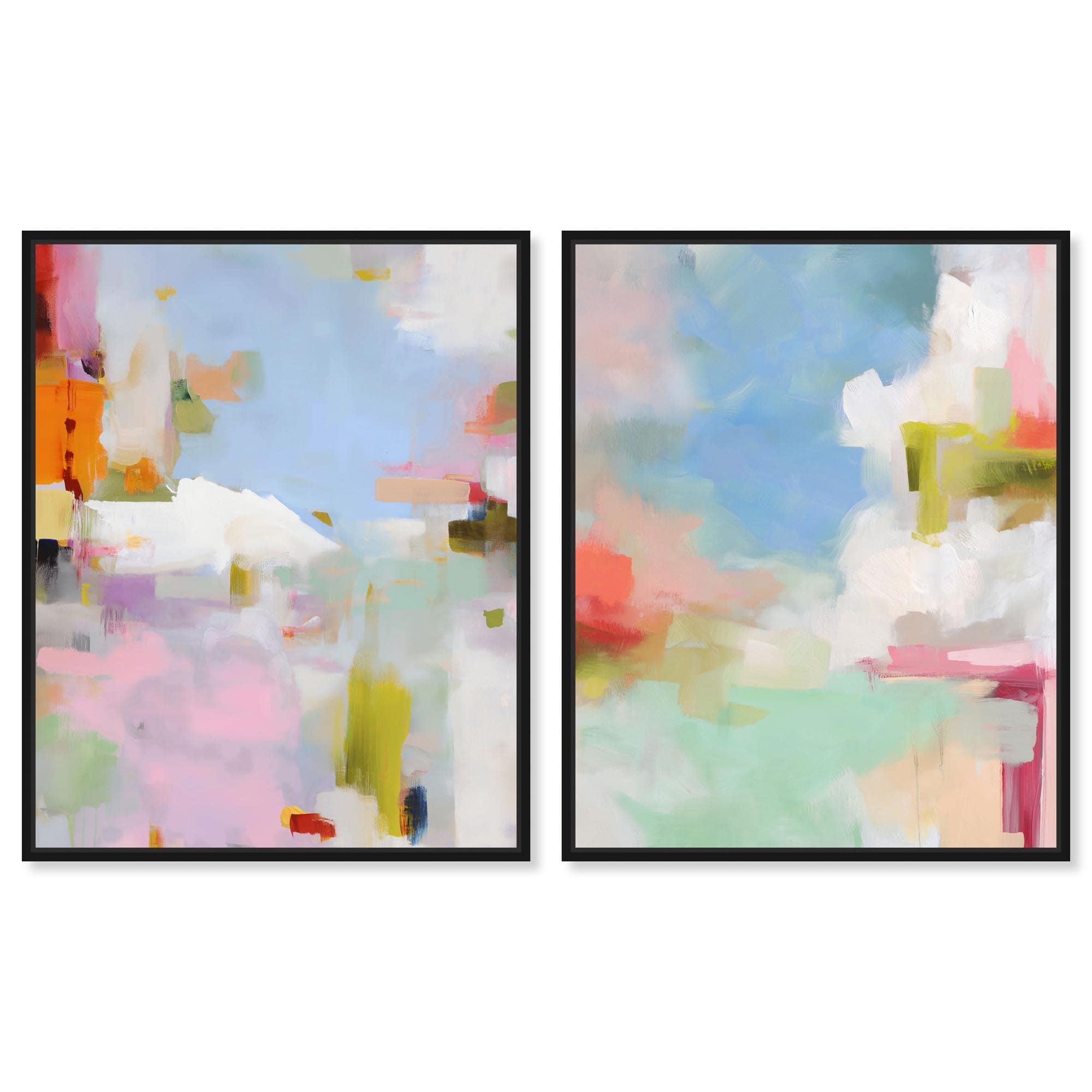 Roseate Hues Abstract Duo Abstract Wall Art Set Canvas Print by Art Remedy