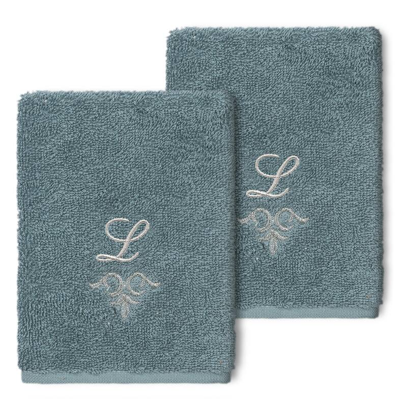 Authentic Hotel and Spa 100% Turkish Cotton Monica 2PC Embellished Washcloth Set - L - Teal