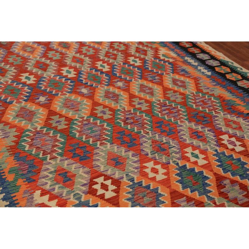 Orange Kilim Oriental Area Rug Handmade Wool Carpet - 8'5"x 11'2"