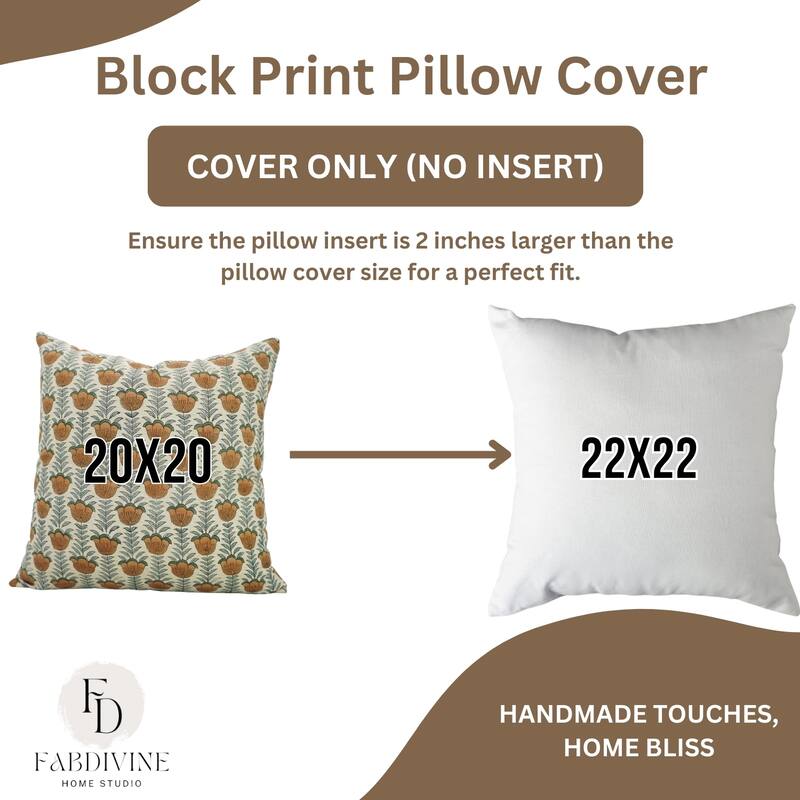 Fabdivine Handmade Floral or Weave Yellow Pillow Cover in Soft Linen for Block Print Room Boho Spring Home Décor, Lehar