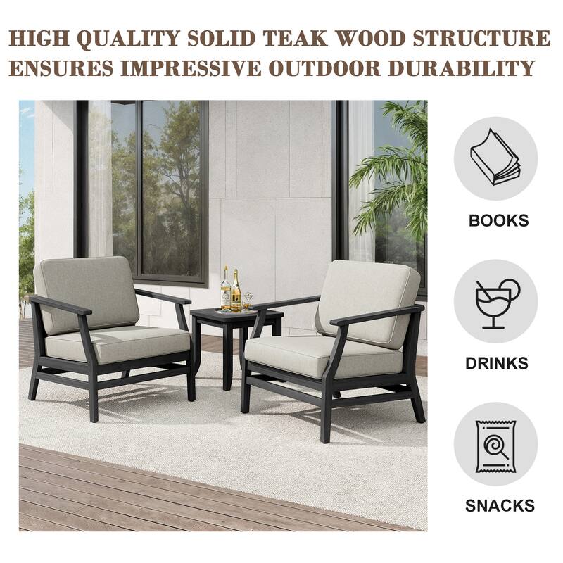 Teak Outdoor Bistro Set with Weather-Resistant Cushions (3-Piece Set)