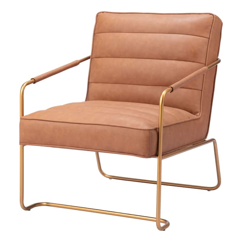 HomeRoots 25" Brown And Gold Faux Leather And Faux Leather Tufted Arm Chair - 25.2 in. x 32.7 in. x 31.1 in.