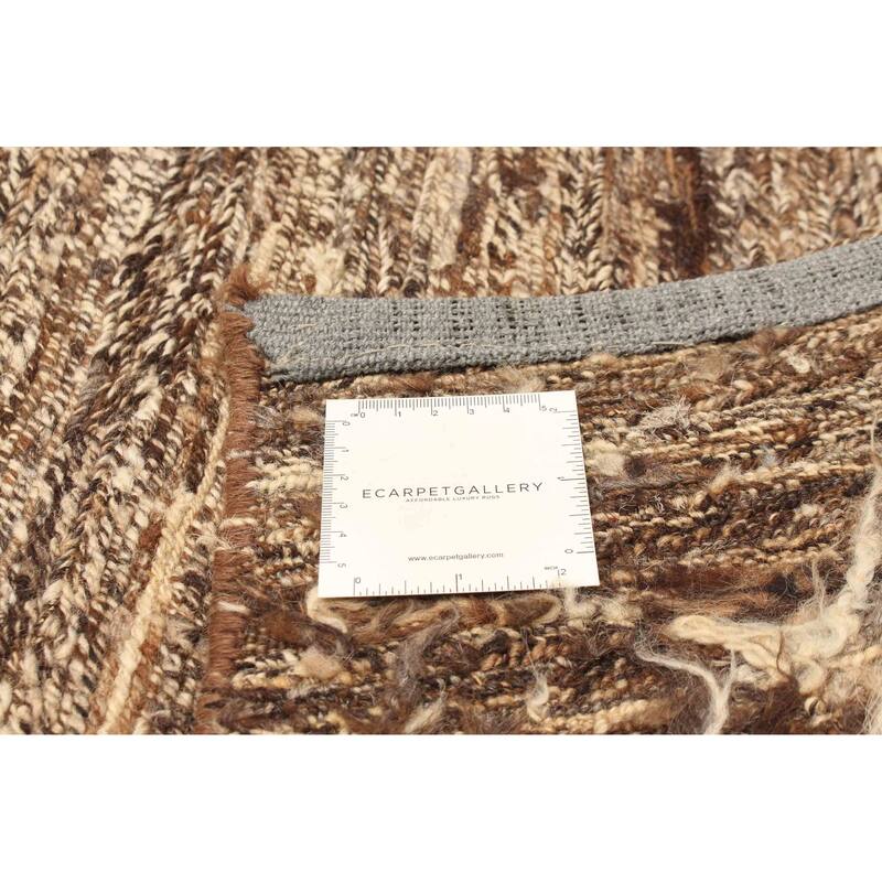 ECARPETGALLERY Flat-Weave Natural Brown Wool Tapestry Kilim - 2'7 x 9'2