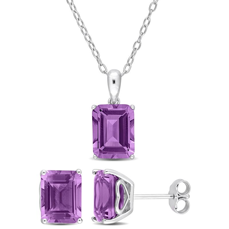 Miadora 6 5/8ct TGW Emerald-Cut and Octagon Amethyst Set of Necklace and Earrings in Sterling Silver