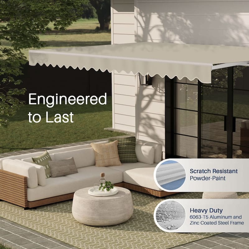 ALEKO Caribbean Motorized Patio Awning - White Frame - Ivory Cream - 10 x 8 Feet