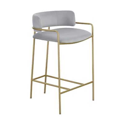 Lox 26 Inch Modern Counter Stool, Low Padded Back, Gray, Gold Metal Frame