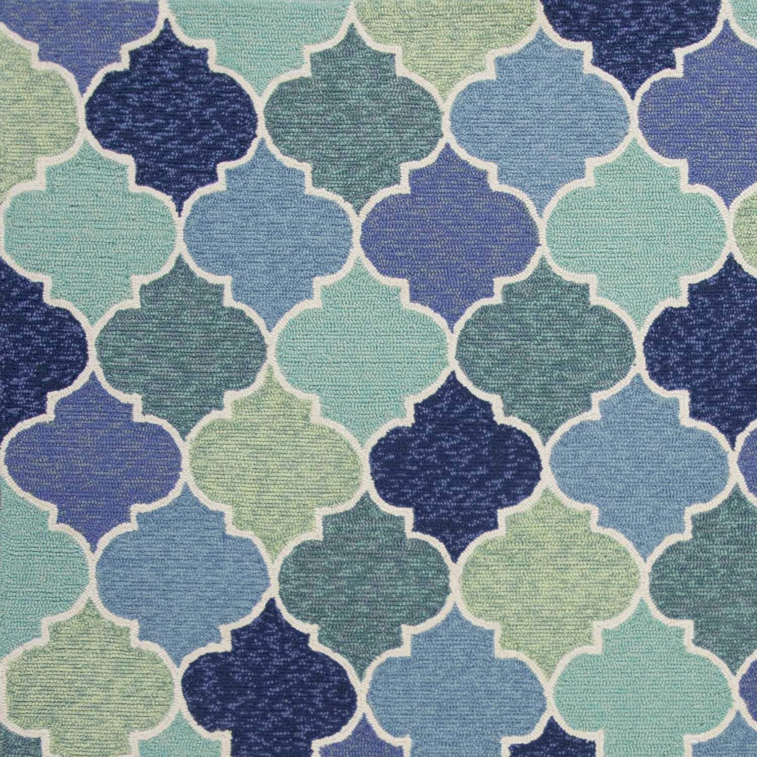 5'X8' Blue Hand Hooked Uv Treated Quatrefoil Indoor Outdoor Area Rug 5'X8' Blue Hand Hooked Uv Treated Quatrefoil Indoor Outdoor Area Rug