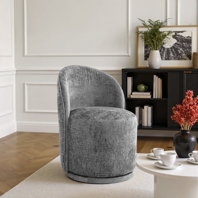 Modern Armless 360-Degree Swivel Dining Chair Barrel Chair - SINGLE - GRAY CHENILLE