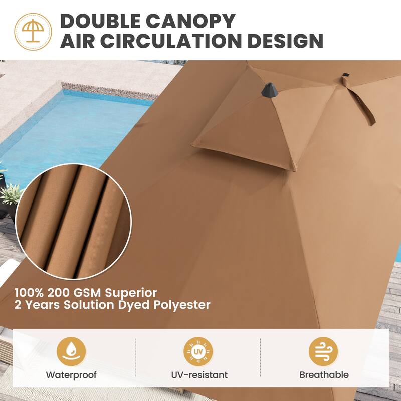 10 x 6.5 FT Double Top Patio Market Umbrella with Weighted Base with Wheels