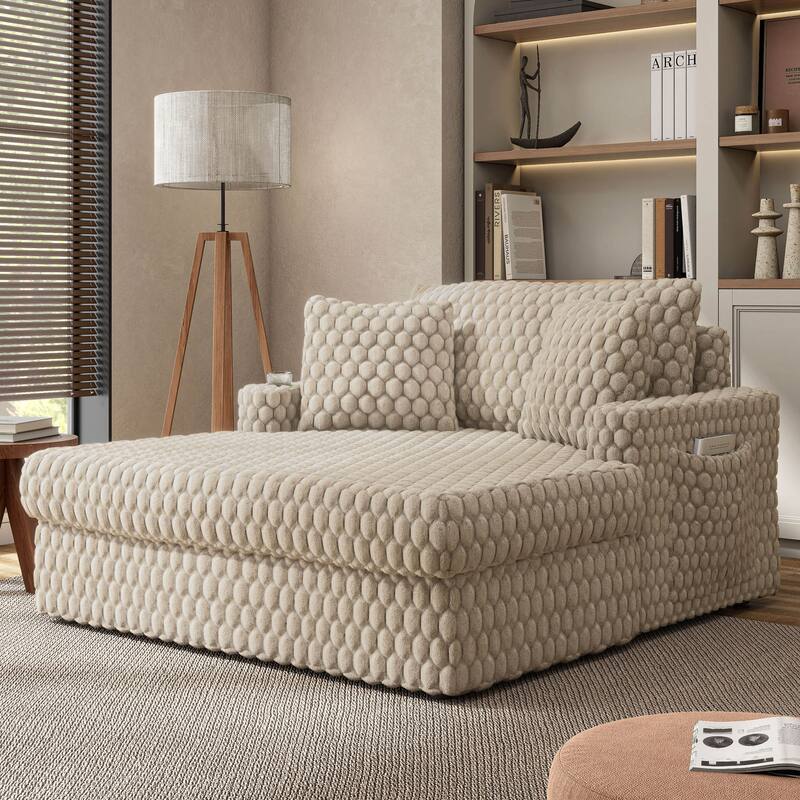 Furniture of America Lanturn Modern Soft Upholstered 2-Arm Oversized Chaise - Taupe