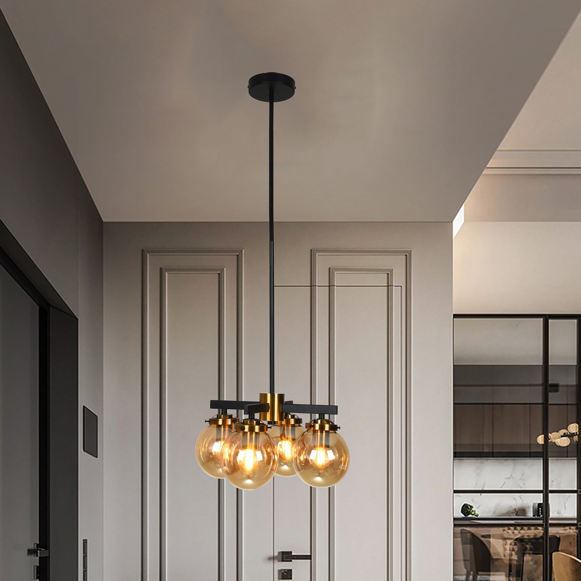 Warehouse of Tiffany Cindar Black+Antique Brass 4-Light Clear Glass Shades Chandelier