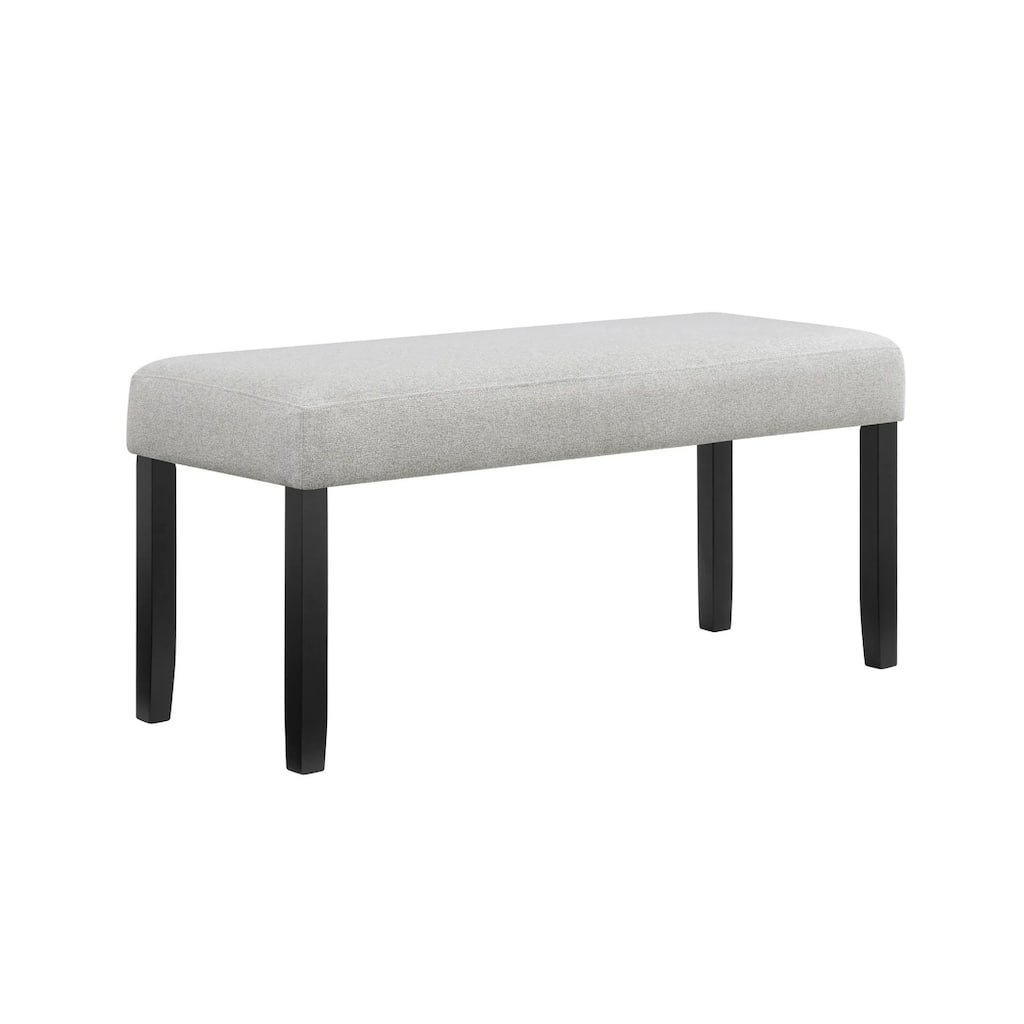 Riac Dining Bench, 41 Inch Dove Gray Fabric Seat, Black Wood Legs