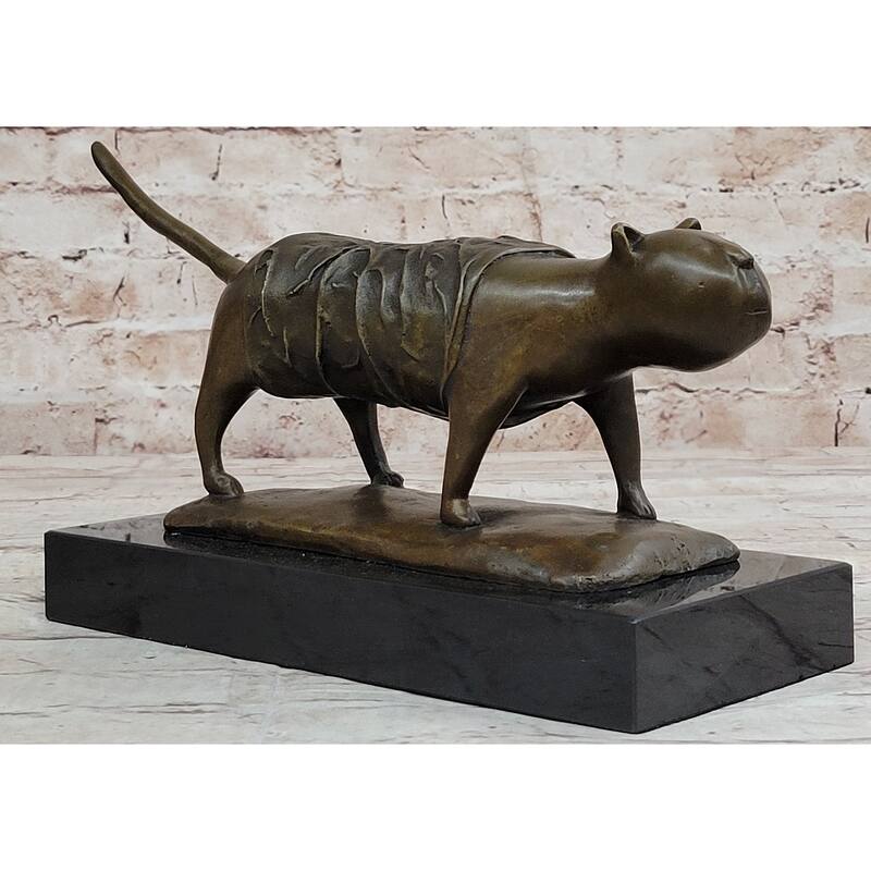 Bronze Metal Imitative Cat Sculpture Statue Figure On Marble Base After Fernando Botero