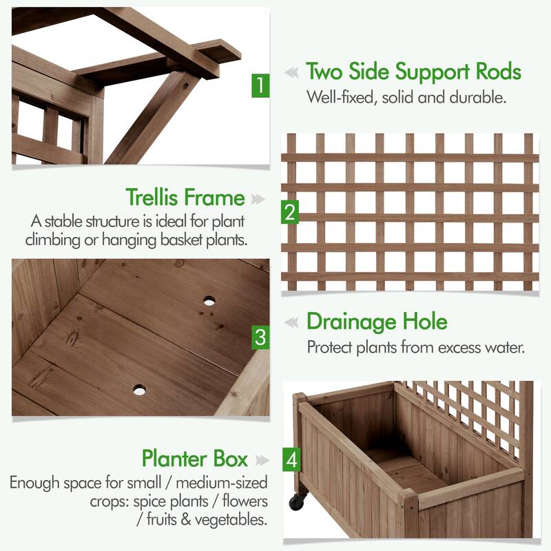 Yaheetech 72"H Wood Planter Raised Bed with Trellis Free Standing Planter Box for Garden Yard