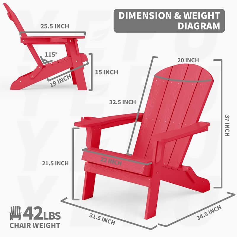 WINSOON All Weather HIPS Oversized Folding Adirondack Chair with Cup Holder