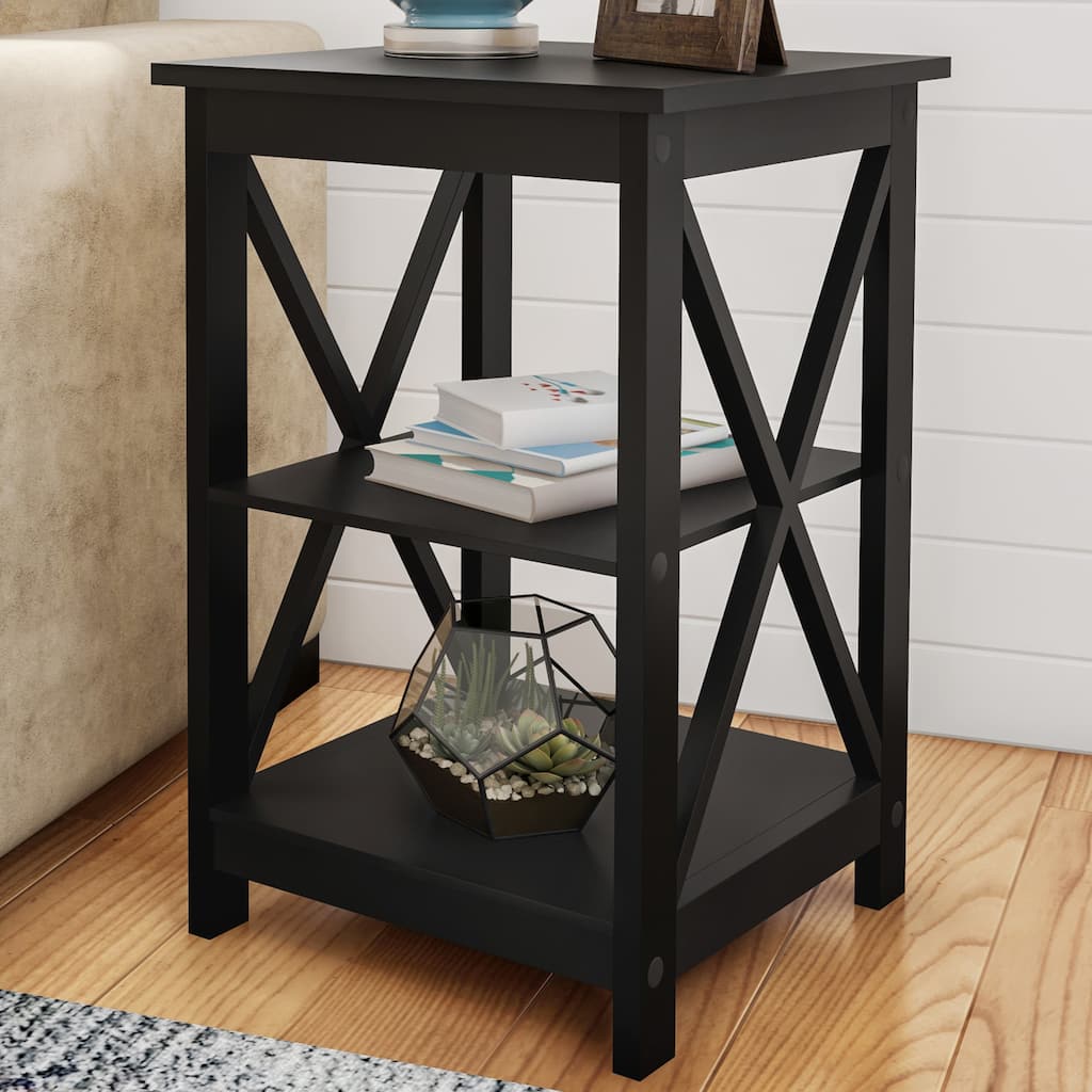 Lavish Home Set of 2 End Tables or Nightstands with Storage Shelves