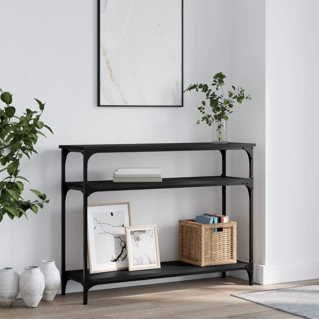 vidaXL Console Table Black Engineered wood and metal Narrow - 11.4 x 39.4 x 29.5 in