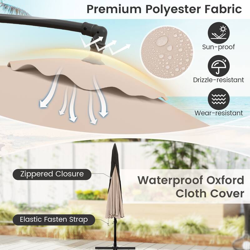 Gymax 10FT Offset Hanging Umbrella Patio Cantilever Umbrella w/ Easy