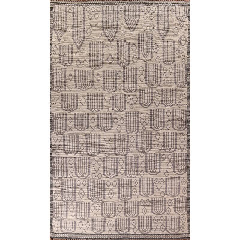 Modern Geometric Moroccan Large Area Rug Hand-Knotted Wool Carpet - 10'0"x 17'11"