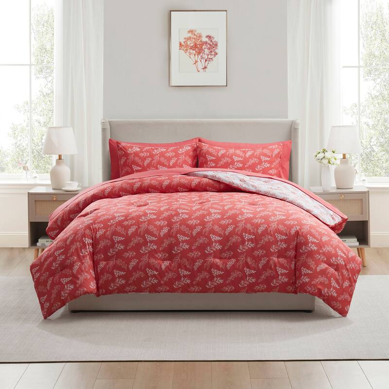 Empyrean 7 Pc Botanical Comforter Set with Sheets, Soft Breathable Lightweight Bedding Bag