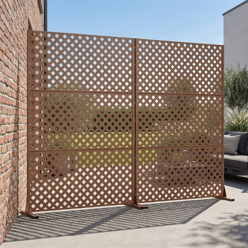 Outdoor Rectangle Privacy Screens Metal Screen Fence Panel Set of 2