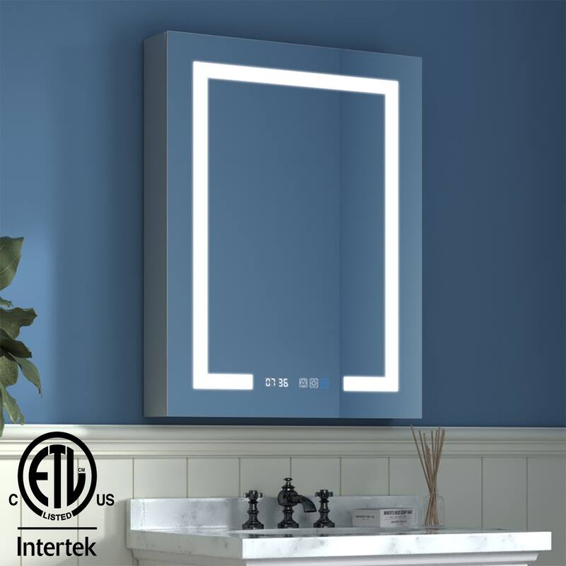 ExBrite LED Lighted Bathroom Medicine Cabinet with Mirror and Shelf,Recessed or Surface Mount,Defog, Stepless Dimming - 24" x 32" Right-hinged