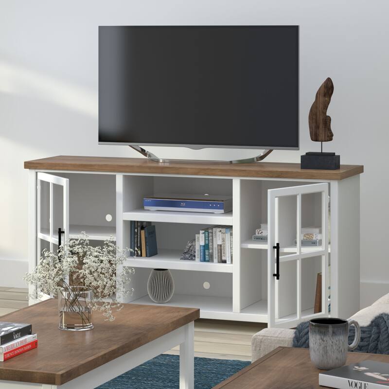 Bridgevine Home Modern Farmhouse 67 inch TV Stand Console for TVs up to 80 inches, No Assembly Required, Two-Tone Finish