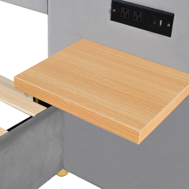 Upholstered Platform Bed with Pillows and USB Ports