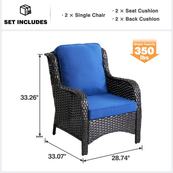 dimension image slide 7 of 9, OVIOS 2-piece Patio Wicker Chairs Set