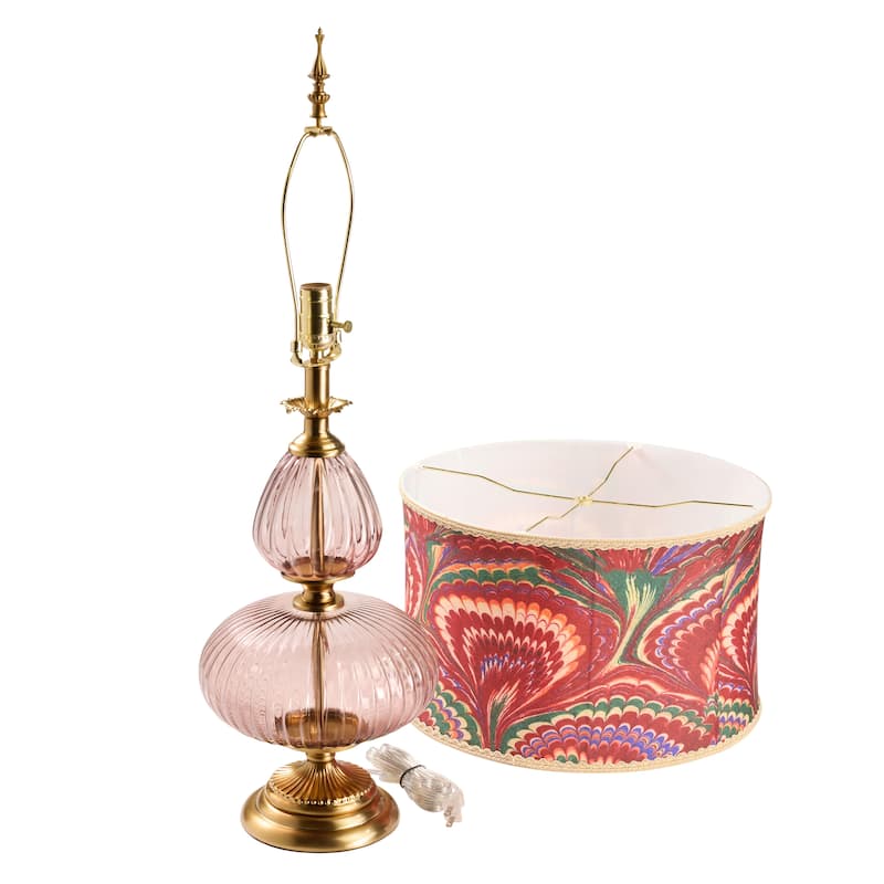 Lila River of Goods Pink/Gold Metal and Glass Drum Shade 31.5-Inch Table Lamp - 17" x 17" x 31.5"