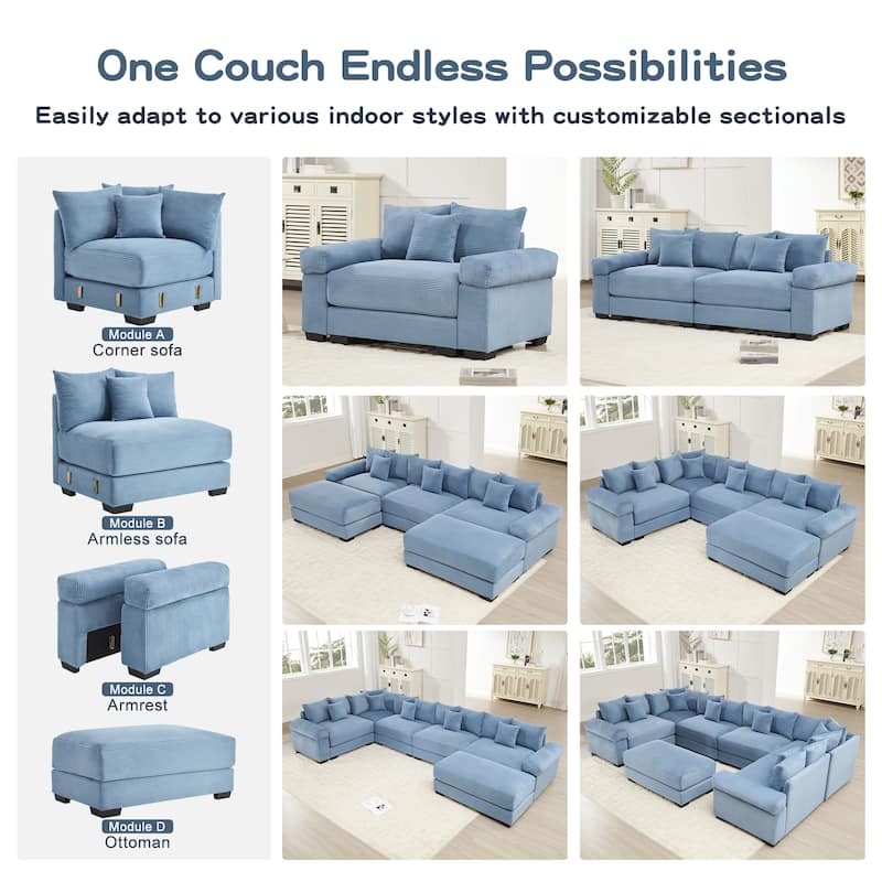 Oversized Accent Armchair with Ottoman, Modern Upholstered Single Sofa Chair, Corduroy Reading Chairs for Bedroom, Living Room
