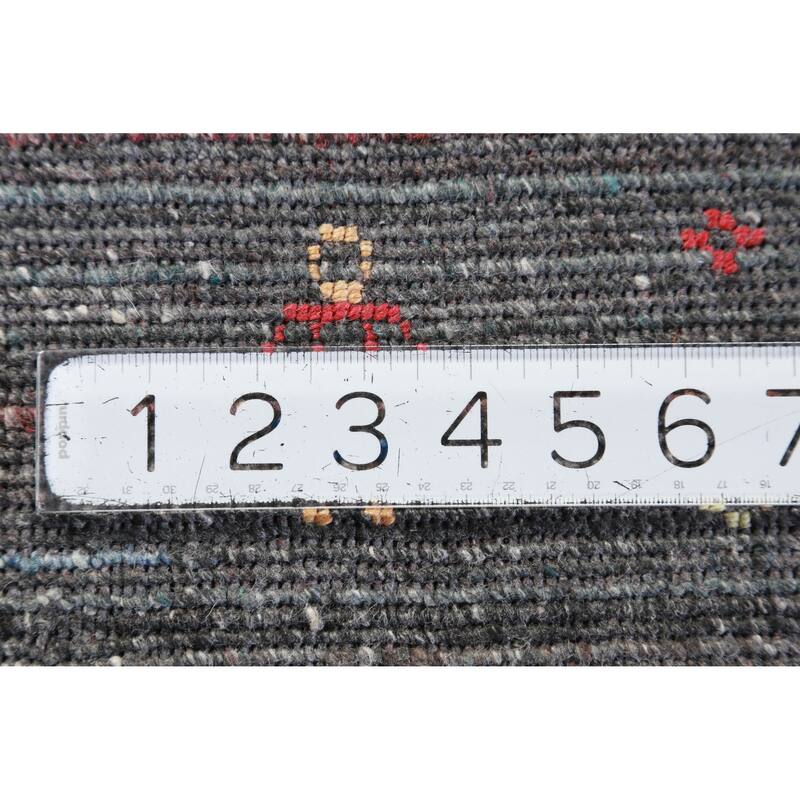Hand Knotted Oriental 100% Wool Carpet Tribal Stripe Greys & Charcoal Gabbeh Area Rug - 9' 6'' X 9' 9''