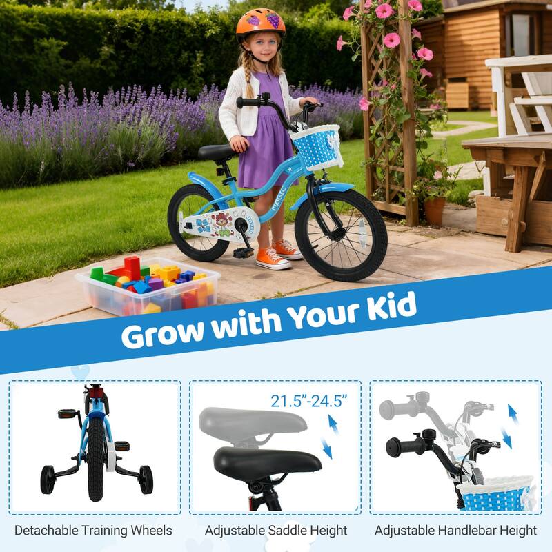 Costway 12”/14”/16”/18” Kids Bike with Training Wheels, Basket, Hand & - See Details