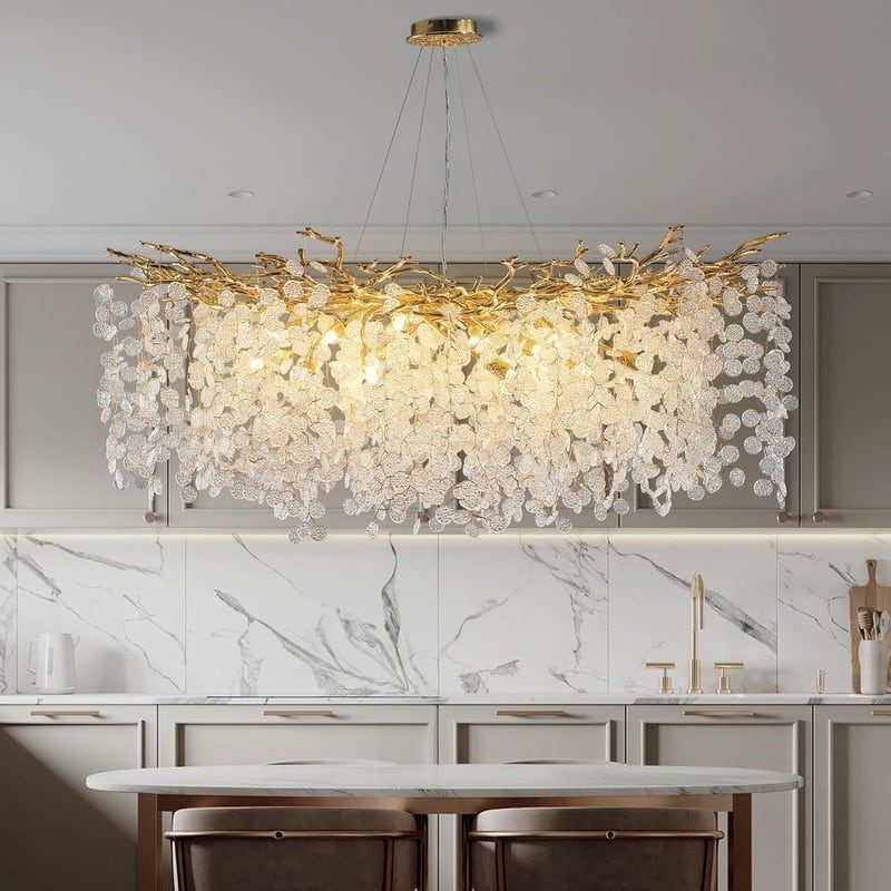 KAYLA 47.2" 18-Lights Gold Modern Tree Branch Chandelier, Luxury K9 Crystal Chandelier
