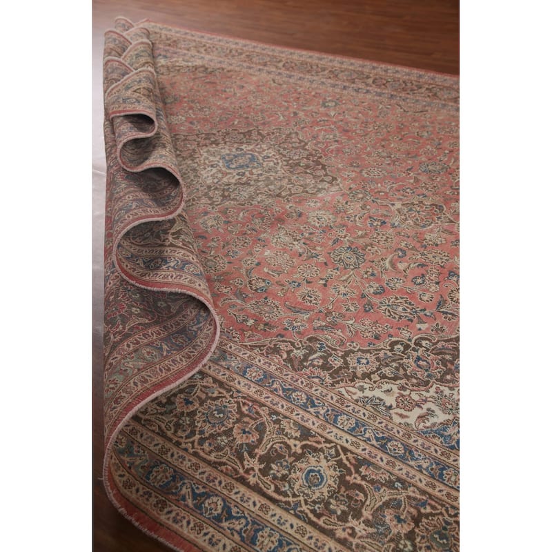 Distressed Mashad Persian Vintage Area Rug Hand-knotted Wool Carpet - 9'9" x 12'7"