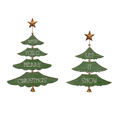 Tree Shape Sign (Set of 2) 17.5"H, 21.5"H MDF/Iron - Green