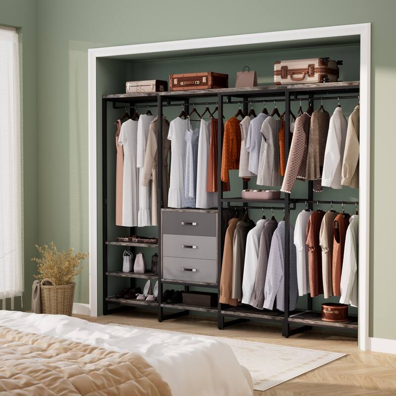 Rackcog 74-148'' W Closet System with 3 Wood Drawers and 11-Tier ...
