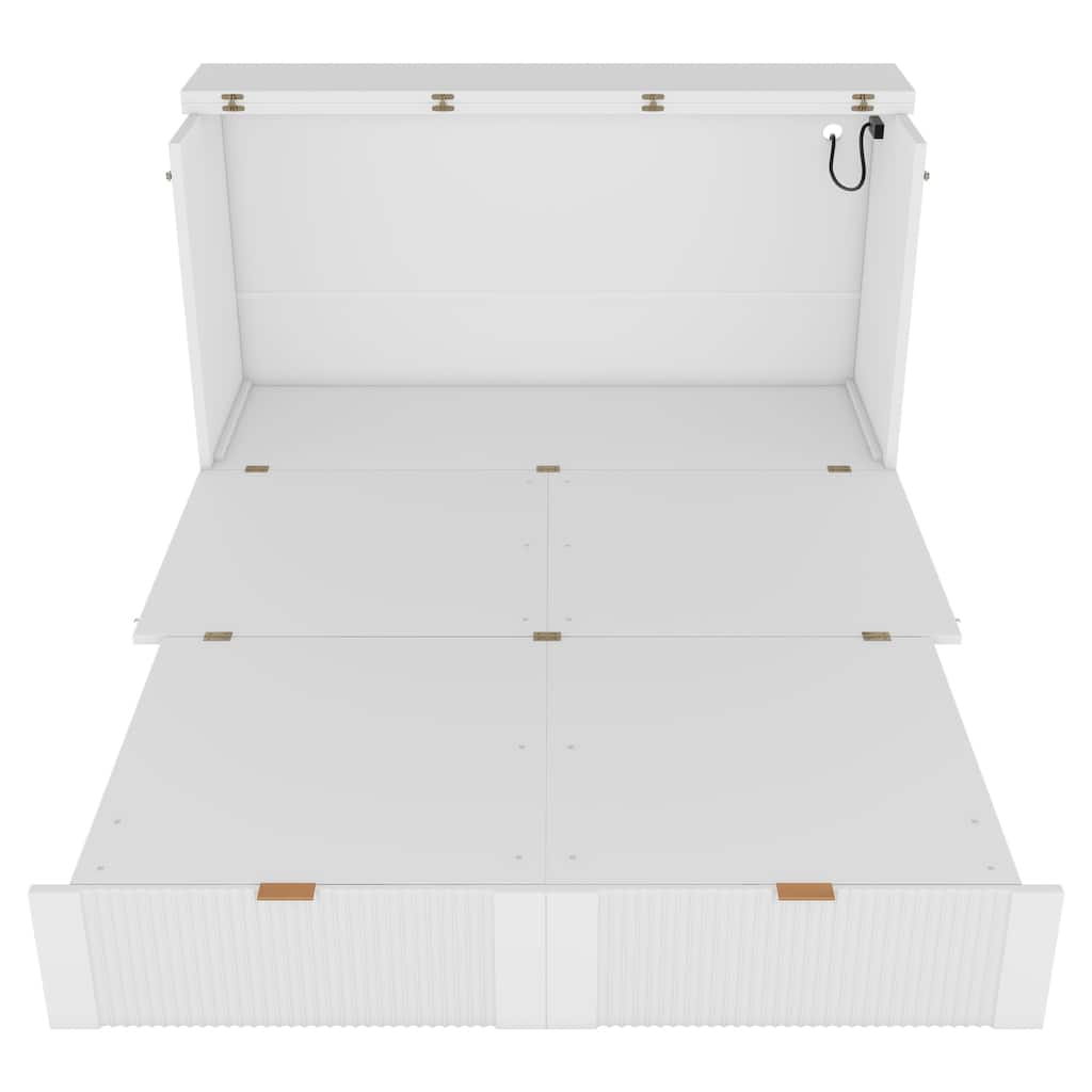 Space-Saving Full Size Murphy Bed with Pulley Structure, USB Ports, and Storage Drawer - Easy-to-Use Wall Bed