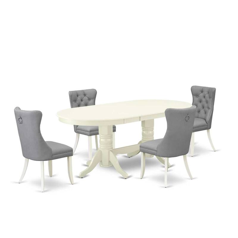 5 Piece Dining Table Set with Chairs - Oval Kitchen Table & Dining Chairs - Linen White Finish