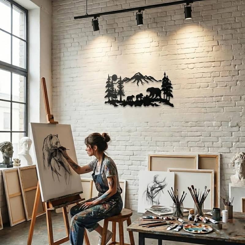 Bear Metal Wall Decor for Home and Outside - Wall-Mounted Geometric Wall Art Decor