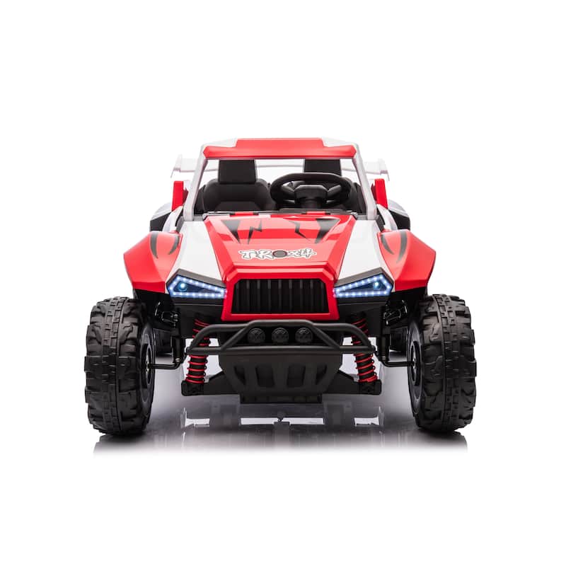 24V Kids Ride-On Car Electric Car with Police Lights, White Red Toddler Vehicle Ride on Jeep with Parent Remote