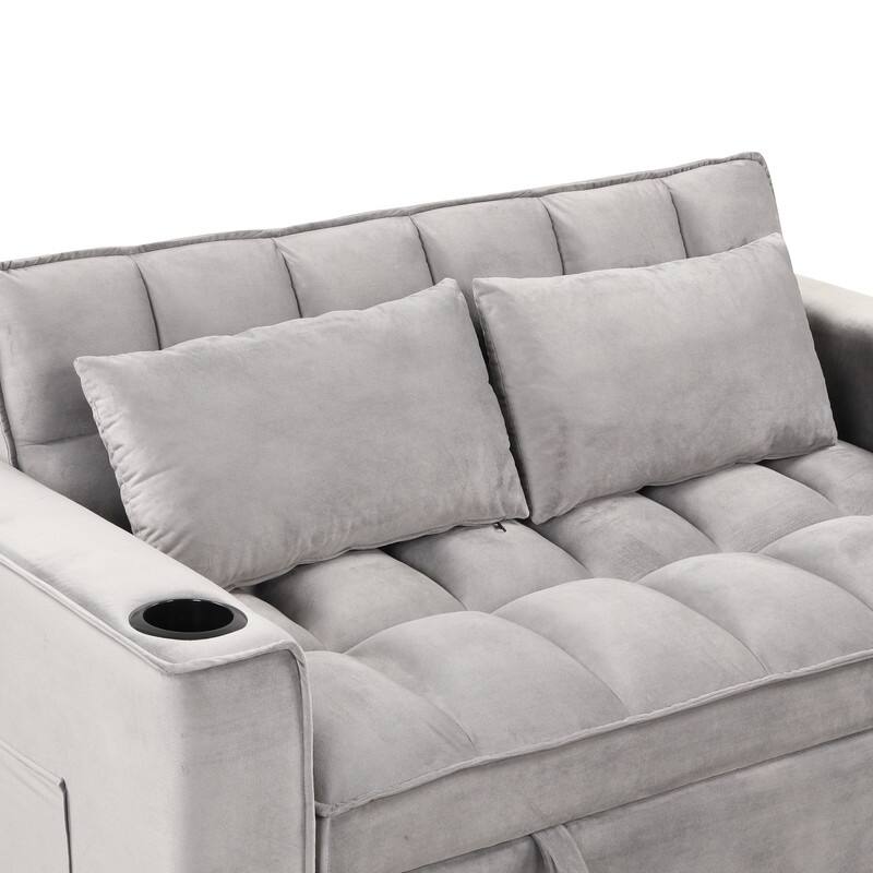 4 in 1 Convertible Sleeper Loveseat,Futon Sofa Couch With Pullout Bed,Grey