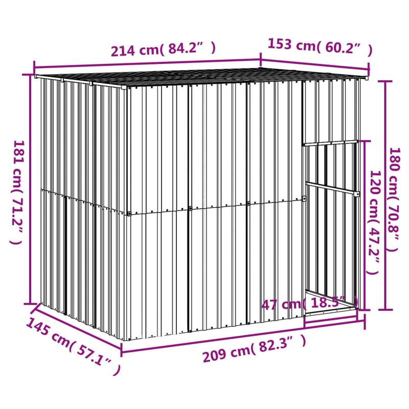 vidaXL Dog House with Run Light Gray/Anthracite multisize Galvanized Steel