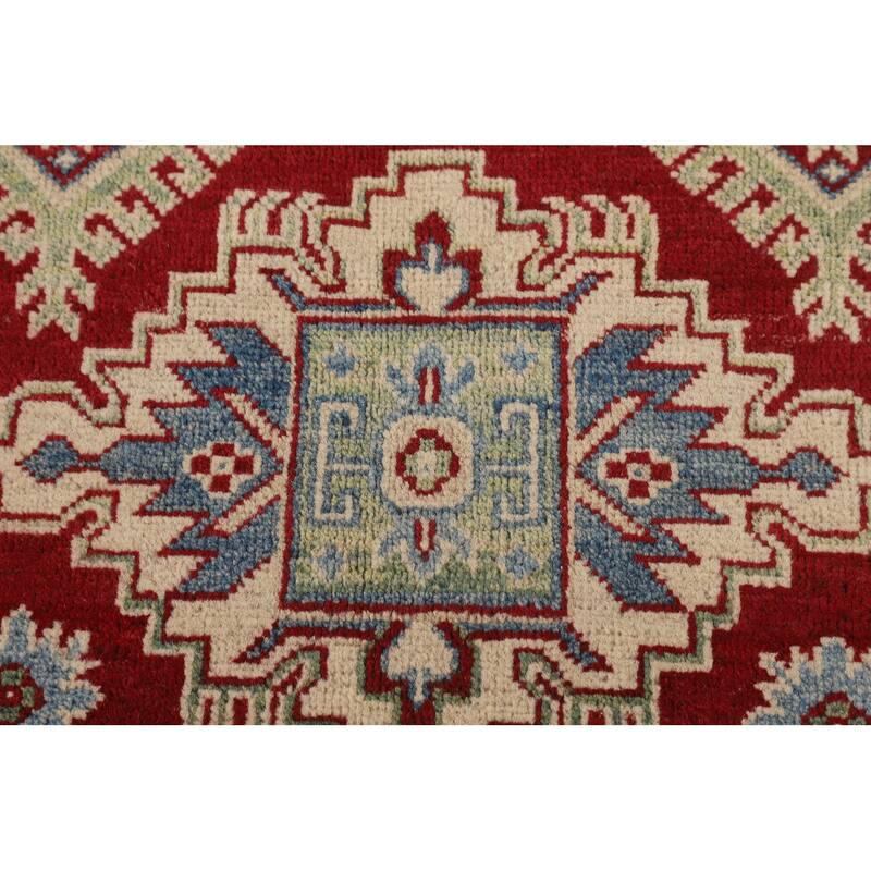 Traditional Kazak Area Rug Hand-Knotted Red Wool Carpet - 4'11" x 6'6"