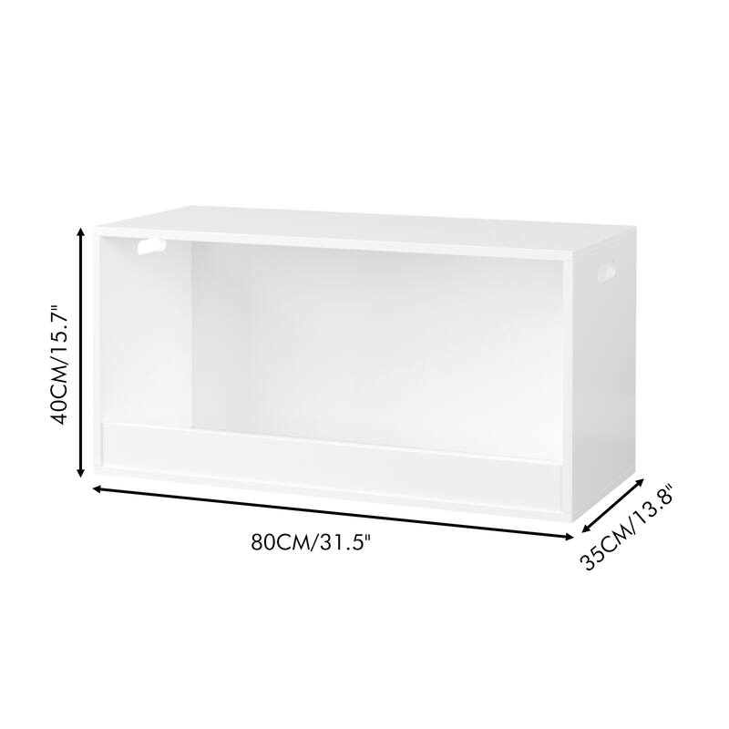 Open Toy Storage Box For Kids, White Wooden Organizer Bin For Plush Toys, Books,Nursery Or Playroom Use