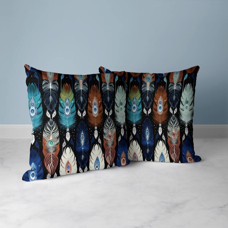 Feathered Treasure Faux Suede Reversible Throw Pillow Blue and Brown
