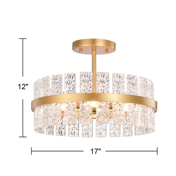 dimension image slide 1 of 4, Jojospring Casandra 4-light Drum Glass Strip Flush Mount