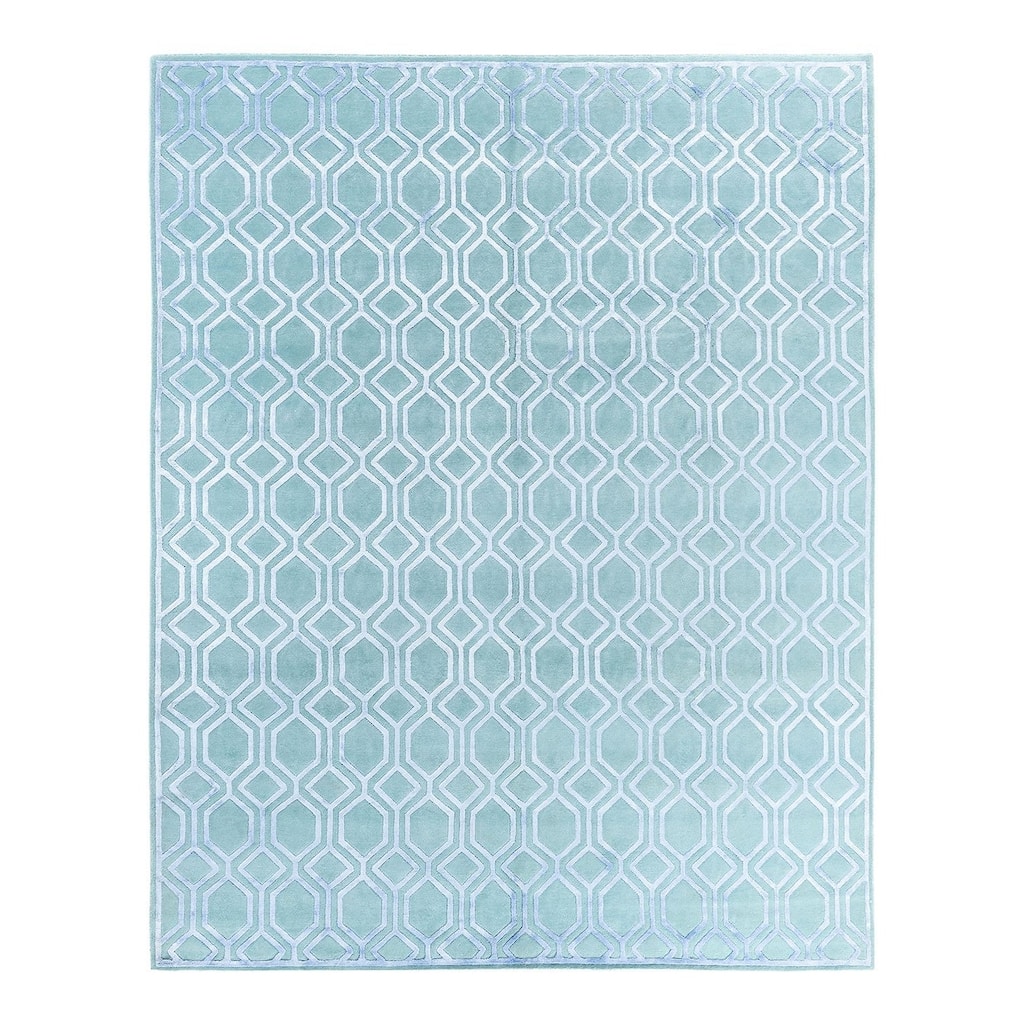 Modern One-of-a-Kind Handmade Area Rug, Green - 8' 1" x 9' 10"