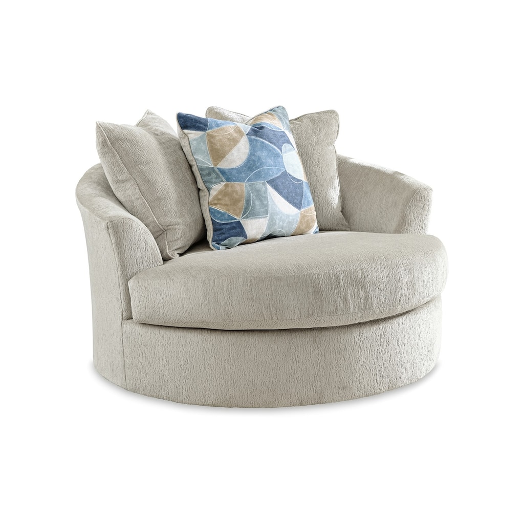 Maxo Accent Oversize Chair 56 Inch, 360 Swivel, 3 Throw Pillows, Ivory